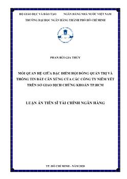 Mối quan hệ giữa đặc điểm hội đồng quản trị và thông tin bất cân xứng của các công ty niêm yết trên sở giao dịch chứng khoán TP.HCM