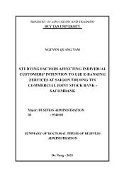 Studying factors affecting individual customers’ intention to use e - Banking services at Saigon thuong tin commercial joint stock bank - Sacombank