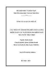 Tóm tắt Luận án Các nhân tố ảnh hưởng đến chất lượng kiểm toán các ngân hàng do kiểm toán nhà nước thực hiện