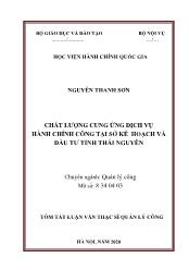 Tóm tắt Luận án Chất lượng cung ứng dịch vụ hành chính công tại sở kế hoạch và đầu tư tỉnh Thái Nguyên