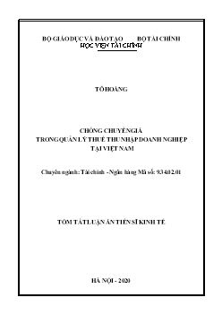 Tóm tắt Luận án Chống chuyển giá trong quản lý thuế thu nhập doanh nghiệp tại Việt Nam