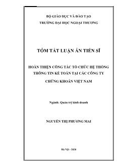 Tóm tắt Luận án Hoàn thiện công tác tổ chức hệ thống thông tin kế toán tại các công ty chứng khoán Việt Nam