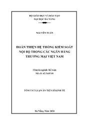 Tóm tắt Luận án Hoàn thiện hệ thống kiểm soát nội bộ trong các ngân hàng thương mại Việt Nam