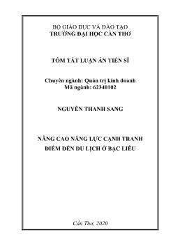 Tóm tắt Luận án Nâng cao năng lực cạnh tranh điểm đến du lịch ở Bạc Liêu