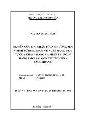 Tóm tắt Luận án Nghiên cứu các nhân tố ảnh hưởng đến ý định sử dụng dịch vụ ngân hàng điện tử của khách hàng cá nhân tại ngân hàng TMCP Sài Gòn Thương Tín - Sacombank