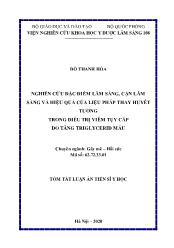 Tóm tắt Luận án Nghiên cứu đặc điểm lâm sàng, cận lâm sàng và hiệu quả của liệu pháp thay huyết tương trong điều trị viêm tụy cấp do tăng triglycerid máu