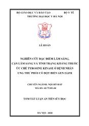Tóm tắt Luận án Nghiên cứu đặc điểm lâm sàng, cận lâm sàng và tình trạng kháng thuốc ức chế tyrosine kinase ở bệnh nhân ung thư phổi có đột biến gen egfr