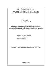 Tóm tắt Luận án Nghiên cứu sự biến đổi tổ chức và tính chất trong quá trình hàn thép không gỉ với thép cacbon