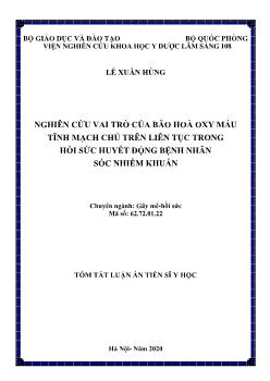 Tóm tắt Luận án Nghiên cứu vai trò của bão hoà oxy máu tĩnh mạch chủ trên liên tục trong hồi sức huyết động bệnh nhân sốc nhiễm khuẩn