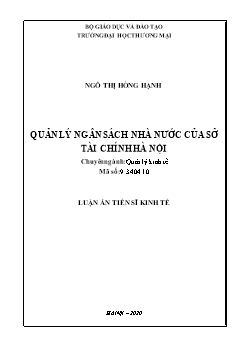 Tóm tắt Luận án Quản lý ngân sách nhà nước của sở tài chính Hà Nội