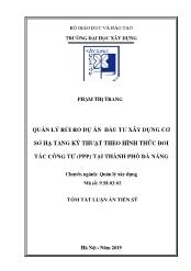 Tóm tắt Luận án Quản lý rủi ro dự án đầu tư xây dựng cơ sở hạ tầng kỹ thuật theo hình thức đối tác công tư (ppp) tại thành phố Đà Nẵng