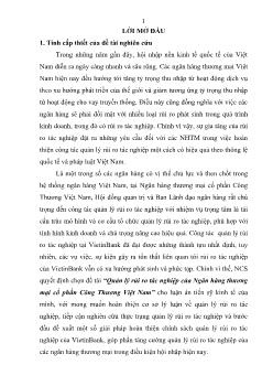 Tóm tắt Luận án Quản lý rủi ro tác nghiệp của Ngân hàng thương mại cổ phần Công Thương Việt Nam