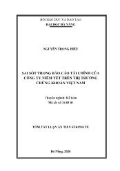 Tóm tắt Luận án Sai sót trong Báo cáo tài chính của công ty niêm yết trên thị trường chứng khoán Việt Nam