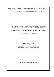 Tóm tắt Luận án Tín dụng ngân hàng thương mại đối với nông nghiệp ứng dụng công nghệ cao tại tỉnh Lâm Đồng