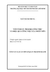 Tóm tắt Luận án Vốn tâm lý, thái độ công việc và hiệu quả công việc của nhân viên