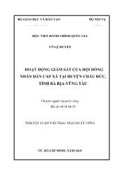 Tóm tắt Luận văn Hoạt động giám sát của hội đồng nhân dân cấp xã tại huyện châu đức, tỉnh Bà Rịa - Vũng Tàu