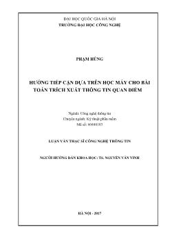 Tóm tắt Luận văn Hướng tiếp cận dựa trên học máy cho bài toán trích xuất thông tin quan điểm