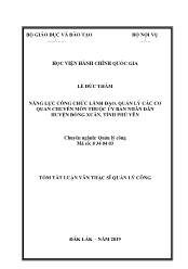 Tóm tắt Luận văn Năng lực công chức lãnh đạo, quản lý các cơ quan chuyên môn thuộc ủy ban nhân dân huyện Đồng Xuân, tỉnh Phú Yên