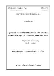 Tóm tắt Luận văn Quản lí ngân sách Nhà nước các xã biên giới của huyện Châu Thành, tỉnh Tây Ninh