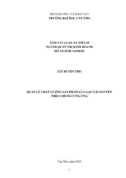 Tóm tắt Luận văn Quản lý chất lượng sản phẩm lúa gạo tài nguyên theo chuỗi cung ứng