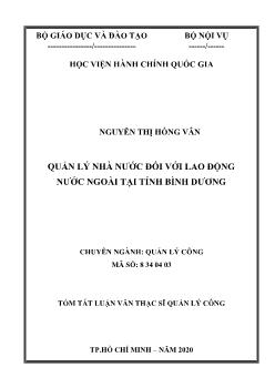 Tóm tắt Luận văn Quản lý nhà nước đối với lao động nước ngoài tại tỉnh Bình Dương