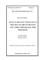 Tóm tắt Luận văn Quản lý nhà nước về bảo tồn và phát huy giá trị văn hóa dân tộc S’tiêng trên địa bàn tỉnh Bình Phước