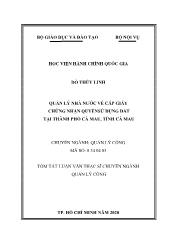 Tóm tắt Luận văn Quản lý nhà nước về cấp giấy chứng nhận quyền sử dụng đất tại thành phố Cà Mau, tỉnh Cà Mau