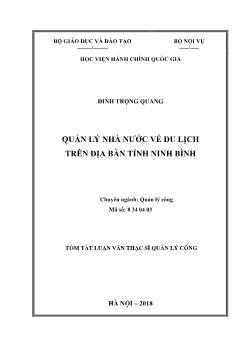 Tóm tắt Luận văn Quản lý nhà nước về du lịch trên địa bàn tỉnh Ninh Bình