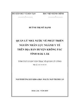 Tóm tắt Luận văn Quản lý nhà nước về phát triển nguồn nhân lực ngành y tế trên địa bàn huyện Krông Pắc tỉnh Đắk Lắk