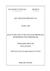 Tóm tắt Luận văn Quản lý nhà nước về thu ngân sách trên địa bàn huyện Krông Năng, tỉnh Đắk Lắk