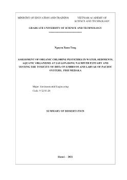 Assessment of organic chlorine pesticides in water, sediments, aquatic organisms at Sai Gon - Dong nai river estuary and testing the toxicity of ddts on embryos and larvae of pacific oysters, fish medaka