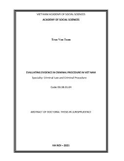 Evaluating evidence in criminal procedure in Viet Nam specialty: Criminal law and criminal procedure
