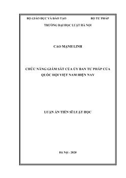 Luận án Chức năng giám sát của ủy ban tư pháp của quốc hội Việt Nam hiện nay