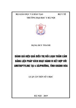 Luận án Đánh giá hiệu quả điều trị rối loạn trầm cảm bằng liệu pháp kích hoạt hành vi kết hợp với amitriptyline tại 4 xã / phường, tỉnh Khánh Hòa