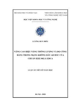 Luận án Nâng cao hiệu năng thông lượng và độ công bằng trong mạng không dây Ad hoc của chuẩn ieee 802. 11 edca