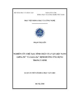 Luận án Nghiên cứu chế tạo, tính chất của vật liệu nano GdPO4 : Tb3+ và Gd2O3 : Eu3+ định hướng ứng dụng trong y sinh