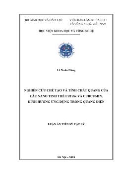 Luận án Nghiên cứu chế tạo và tính chất quang của các nano tinh thể cdtese và curcumin, định hướng ứng dụng trong quang điện