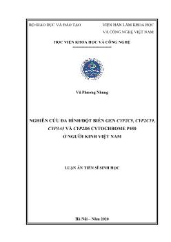 Luận án Nghiên cứu đa hình / đột biến gen cyp2c9, cyp2c19, cyp3a5 và cyp2d6 cytochrome p450 ở ngườ i kinh Việt Nam