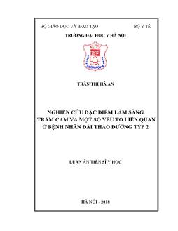 Luận án Nghiên cứu đặc điểm lâm sàng trầm cảm và một số yếu tố liên quan ở bệnh nhân đái tháo đường týp 2