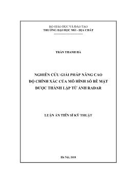 Luận án Nghiên cứu giải pháp nâng cao độ chính xác của mô hình số bề mặt được thành lập từ ảnh radar