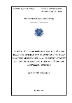 Luận án Nghiên cứu thành phần hoá học và thăm dò hoạt tính sinh học của ba loài thực vật ngập mặn vùng ven biển Việt Nam: Cỏ chông (spinifex littoreus), hếp (scaevola taccada) và cóc đỏ (lumnitzera littorea)