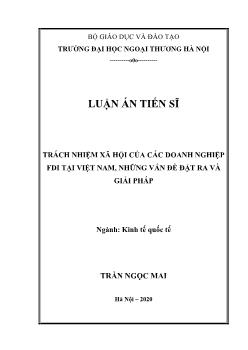 Luận án Trách nhiệm xã hội của các doanh nghiệp fdi tại Việt Nam, những vấn đề đặt ra và giải pháp