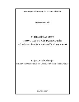 Luận án Vi phạm pháp luật trong đầu tư xây dựng cơ bản có vốn ngân sách nhà nước ở Việt Nam