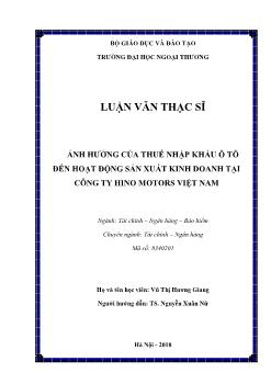 Luận văn Ảnh hưởng của thuế nhập khẩu ô tô đến hoạt động sản xuất kinh doanh tại công ty Hino Motors Việt Nam