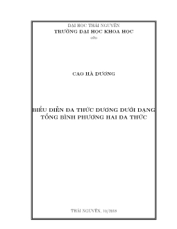 Luận văn Biểu diễn đa thức dương dưới dạng tổng bình phương hai đa thức