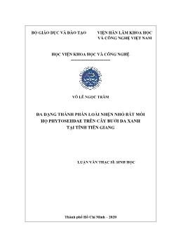 Luận văn Đa dạng thành phần loài nhện nhỏ bắt mồi họ phytoseiidae trên cây bưởi da xanh tại tỉnh Tiền Giang