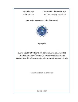 Luận văn Đánh giá sự lưu hành và tính kháng kháng sinh của vi khuẩn đường ruột enterobacteriaceae trong rau ăn sống tại một số quận nội thành Hà Nội