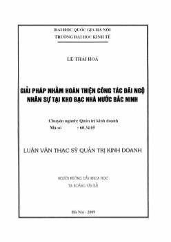 Luận văn Giải pháp nhằm hoàn thiện cõng tắc đãi ngộ nhân sự tại kho bạc nhà nước Bắc Ninh