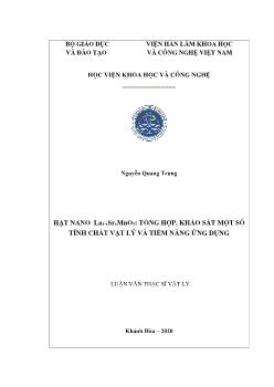 Luận văn Hạt nano la1 - Xsrxmno3: Tổng hợp, khảo sát một số tính chất vật lý và tiềm năng ứng dụng