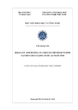 Luận văn Khảo sát ảnh hưởng của một số chế phẩm vi sinh vật đến chất lượng nước ao nuôi tôm